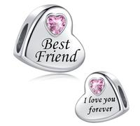 LSxAB Breloque en forme de cœur en cristal rose avec inscription « I Love You Forever » pour maman, fille, tante, amie, petite-fille, compatible avec les bracelets Pandora, Cuivre, Pas de gemme