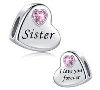 LSxAB Breloque en forme de cœur en cristal rose avec inscription « I Love You Forever » pour maman, fille, tante, amie, petite-fille, compatible avec les bracelets Pandora, Cuivre, Pas de gemme