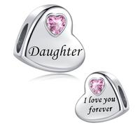 LSxAB Breloque en forme de cœur en cristal rose avec inscription « I Love You Forever » pour maman, fille, tante, amie, petite-fille, compatible avec les bracelets Pandora, Cuivre, Pas de gemme