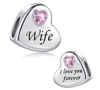 LSxAB Breloque en forme de cœur en cristal rose avec inscription « I Love You Forever » pour maman, fille, tante, amie, petite-fille, compatible avec les bracelets Pandora, Cuivre, Pas de gemme