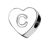 LSxAB Breloque en forme de cœur en forme de lettre de l'alphabet de A à Z compatible avec les bracelets Pandora, Métal, Pas de gemme