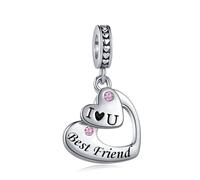 LSxAB Breloque en forme de cœur « I Love You » pour maman, fille, petite-fille, grand-mère, tante, amie, sœur, épouse compatible avec les bracelets à breloques Pandora, Cuivre, Pas de gemme
