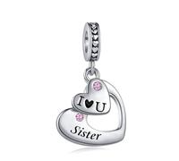 LSxAB Breloque en forme de cœur « I Love You » pour maman, fille, petite-fille, grand-mère, tante, amie, sœur, épouse compatible avec les bracelets à breloques Pandora, Cuivre, Pas de gemme