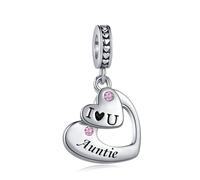 LSxAB Breloque en forme de cœur « I Love You » pour maman, fille, petite-fille, grand-mère, tante, amie, sœur, épouse compatible avec les bracelets à breloques Pandora, Cuivre, Pas de gemme
