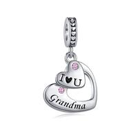 LSxAB Breloque en forme de cœur « I Love You » pour maman, fille, petite-fille, grand-mère, tante, amie, sœur, épouse compatible avec les bracelets à breloques Pandora, Cuivre, Pas de gemme