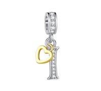 LSxAB Breloque en forme de lettre en argent avec cœur compatible avec bracelets et colliers Pandora pour femme, cadeau d'anniversaire I