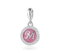 LSxAB Breloque en forme de lettre rose avec pierre de naissance pour bracelets Pandora pour femme, cadeau d'anniversaire, taille M