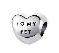 LSxAB Breloque en forme de patte de chien et chat compatible avec les bracelets à breloques Pandora Famille de Noël en argent CZ transparent Famille « I Love Pet », Pas de gemme