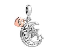LSxAB Breloque lune et étoile « I Love You to the Moon and Back » pour maman, fille, famille, membres de la famille, compatible avec les bracelets à breloques Pandora, Cuivre, Pas de gemme
