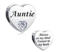 LSxAB Breloque « Mum Daughter Best Friend Granddaughter Auntie Always on My Mind Forever in My Heart » en acier inoxydable pour bracelets Pandora, Cuivre, Pas de gemme