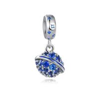 LSxAB Breloque Terre bleue étincelante compatible avec les bracelets à breloques Pandora, Métal, Pas de gemme