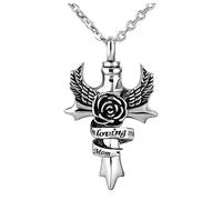 LSxAB Collier urne funéraire avec pendentif en forme d'aile d'ange avec croix en forme d'aile d'ange pour conserver les cendres