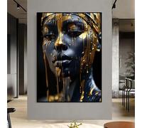 LSYALUCK Affiche artistique « Beauté africaine », impression sur toile dorée et rayonnante, portrait moderne, art mural pour la décoration du salon 30x42cm/12x17 pouces cadre intérieur