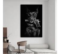 LSYALUCK Affiche de mode de chien de luxe avec pistolet dans sa bouche, peinture sur toile, art mural, image pour décoration de chambre, cadre intérieur 70x90cm (28x35in)
