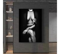 LSYALUCK Affiche et impression sur toile représentant une femme en noir et blanc, tableau mural d'art corporel pour la décoration de la chambre à coucher 45x75cm cadre intérieur