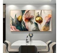 LSYALUCK Affiche vintage à fleurs dorées, vertes et roses, tableau sur toile, impression d'art mural, décoration intérieure pour salon (50x102cm(20x40po)/cadre intérieur)