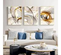 LSYALUCK Affiches et impressions d'art mural minimaliste nordique abstrait noir et or fil HD à l'huile sur toile, décoration pour salon et chambre 60x80cm/24x32 po x3 cadre intérieur