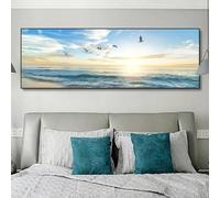 LSYALUCK Grand paysage impression sur toile peinture salon mer lever du soleil mouettes volantes paysage affiches pour la maison mur art décoration 60x180 cm (27x71in) sans cadre