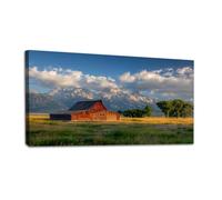 LSYALUCK Grande toile murale Grand Teton Old Barn encadrée, impression de peinture pour salon, chambre, décoration intérieure abstraite 80x165cm32x65in cadre intérieur