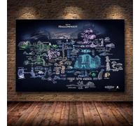 LSYALUCK Hollow Knight Carte Le Jeu Affiche Décoration Peinture de La Toile HD De Hallownest Affiche Mur Art pour Chambre Décor À La Maison 55x95 cm (22x37in) Cadre intérieur