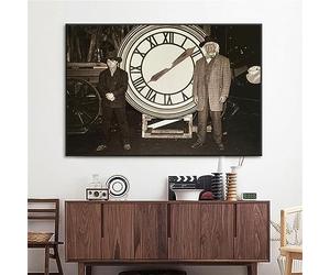 LSYALUCK Illustration Retour vers le futur Affiche Vintage Grande Horloge Photos Impression Toile Peinture Rétro Photo Mur Art Salon Décor 45x75cm(18x30in) Cadre Intérieur