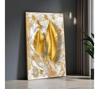 LSYALUCK Impression sur toile - Décoration murale moderne - Feuilles dorées et oiseaux - Impression sur toile pour une décoration intérieure luxueuse 80x123cm/32x48 po cadre intérieur