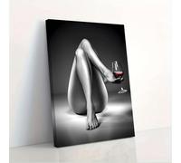 LSYALUCK Impression sur toile représentant un verre de vin rouge, de belles femmes, pour chambre à coucher, salon, maison, bureau, décoration murale, cadre intérieur 30x52cm(12x20 pouces)