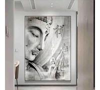 LSYALUCK Impressions sur toile, élégantes, abstraites, en noir et blanc, représentant un Bouddha, pour la décoration murale de votre intérieur Images classiques 70x108cm cadre intérieur
