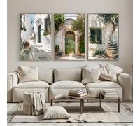 LSYALUCK Lot de 3 affiches sur toile représentant des paysages méditerranéens, style vintage italien, idéales pour un voyage ou comme décoration murale 40x50cm/16x20 pouces x3 cadre intérieur