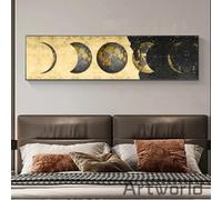 LSYALUCK Peinture abstraite moderne sur toile avec éclipse de lune, affiches et impressions minimalistes en or noir pour décoration de salon, cadre intérieur 60 x 180 cm (24 x 71 pouces)