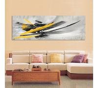 LSYALUCK Peinture abstraite sur toile, affiches et impressions minimalistes noires et jaunes, tableaux d'art mural pour salon, décoration nordique 50x130cm/20x51 po cadre intérieur