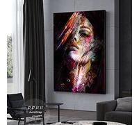 LSYALUCK Peinture sur Toile Femme Visage Graffiti Street Art Abstrait Affiches Impressions Femme Portrait WallArt Photos Home Decor Image 90x120cm(35x47in) Cadre Intérieur