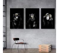LSYALUCK Peintures murales sur toile avec singe orang-outan amusant - Moderne - Noir et blanc - Décoration d'intérieur - 50 x 65 cm - 3 sans cadre