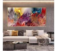 LSYALUCK Rouge bleu jaune coloré peinture abstraite pensez indépendant mur photo pour salon toile art moderne affiche impression maison 70x140 cm (28x55in) cadre intérieur