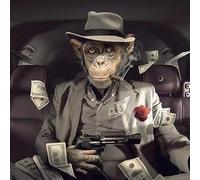 LSYALUCK Tableau abstrait moderne représentant un singe gorille fumant, imprimé sur toile et affiche pour la décoration du salon 30x30cm cadre intérieur