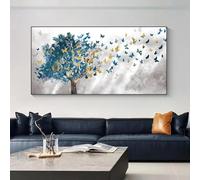 LSYALUCK Tableau abstrait sur toile avec papillons et arbres bleus, style nordique, idéal pour la chambre, le salon et la décoration intérieure moderne 30x60cm cadre intérieur