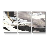 LSYALUCK Tableau abstrait sur toile, peinture abstraite en noir et blanc avec lignes dorées, impression d'images pour la décor du salon, de la chambre et de la maison 60x90cm*3 cadre intérieur