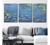 LSYALUCK Tableau encadré en 3 panneaux, Nymphéas 1906 de Claude Monet, affiche imprimée, image moderne, décoration intérieure 50x70cm/20x28 po x3 cadre intérieur
