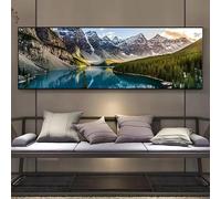 LSYALUCK Tableau grand format sur toile représentant un paysage de lac, de forêt et de montagnes, idéal pour la décoration murale d'une chambre 50x140cm cadre intérieur
