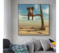 LSYALUCK Tableau mural animalier moderne et amusant, bébé éléphant, ombre, peinture sur toile, affiches nordiques, décoration pour chambre d'enfant 60x60cm/24x24in cadre intérieur