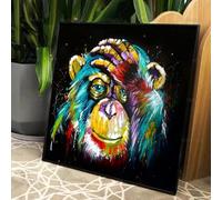 LSYALUCK Tableau mural Graffiti singe rue Pop Art toile peinture abstraite gorille coloré affiches impressions salon décor à la maison 95x95 cm (37x37 pouces) avec-cadre noir