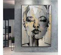 LSYALUCK Tableau mural imprimé sur toile avec croquis de visage de femme - Noir et or - Affiche moderne pour décoration murale de salon - 50 x 75 cm - Sans cadre