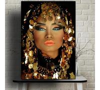LSYALUCK Tableau mural sur toile avec femme africaine maquillée portant un foulard à paillettes - Décoration de salon scandinave - 40 x 60 cm - Sans cadre