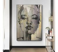 LSYALUCK Tableau sur toile, art mural moderne et simple, visage humain abstrait, gris, impression HD, décoration pour chambre à coucher et salon (40x56cm(16x22 pouces)/sans cadre)