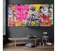 LSYALUCK Tableau sur toile de Banksy, style graffiti, « L'amour est tout ce dont nous avons besoin », inspiration moderne, affiche pour la décor intérieure 70x140cm/28x55 pouces avec cadre intérieur