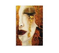 LSYALUCK Tableau sur toile Klimt Larmes d'or Décoration murale esthétique et luxueuse pour la décoration de la maison Impressions d'art élégantes Parfait pour le salon 90x125cm35x49in cadre intérieur