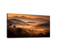 LSYALUCK Tableau sur toile représentant des montagnes, la nature et la forêt au lever du soleil, impression grand format pour la décor du salon, de la chambre et de la maison 40x80cm cadre intérieur