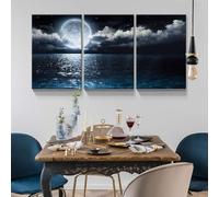 LSYALUCK Tableau sur toile représentant un paysage océanique sous la lune, un cœur paisible, idéal pour la décoration du salon ou de la chambre 60x95cm/24x37 pouces x3 cadre intérieur