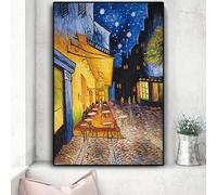 LSYALUCK Œuvre d'art classique : Peintures à l'huile, art mural, terrasse de café nocturne, affiches et impressions sur toile, décoration pour salon et chambre (55x70cm(22x28 po)/sans cadre)