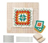Lsydgn Planche de blocage pour Granny Square,23.5 x 23.5 cm Tendeur Granny Square bois,Blocking Board crochet,pour projets de tricot et crochet,Avec 20 tiges en acier inoxydable et 5 aiguilles